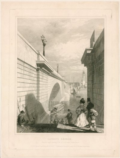 トゥーリーストリート近くの階段の上段にあるニューロンドンブリッジ 作： エドワード・ウィリアム・クック